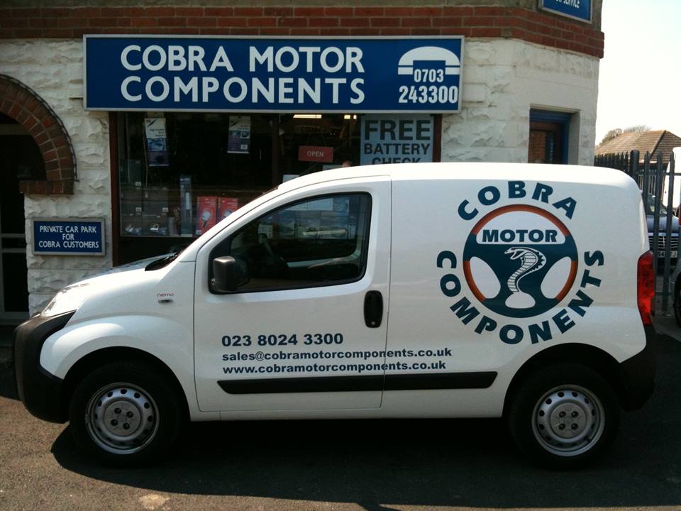Cobra Motor Components shop on Long Lane, Holbury, with the delivery van outside